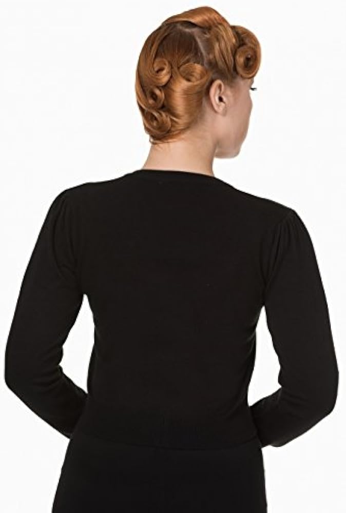 Lost Queen Rockabilly Pinup Skull Cherries Black Knit Cardigan (S