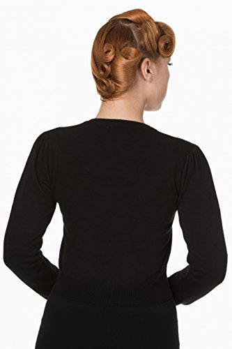 Lost Queen Rockabilly Pinup Skull Cherries Black Knit Cardigan (M) #TOP1