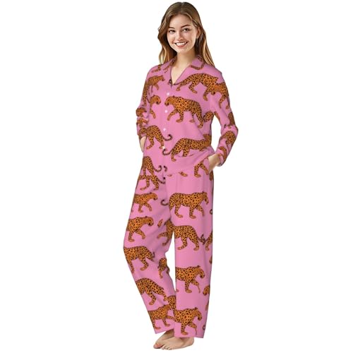 Image of Women'S Long Sleeve Pajama Set Soft Loungewear Button-Down Top & Elastic Waist Pants S- 2XL