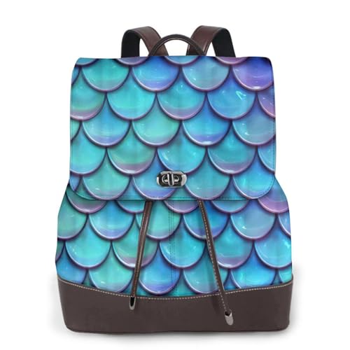 Sac à dos en cuir sirène bleu sarcelle et noir pour femme idéal pour le voyage et le bureau