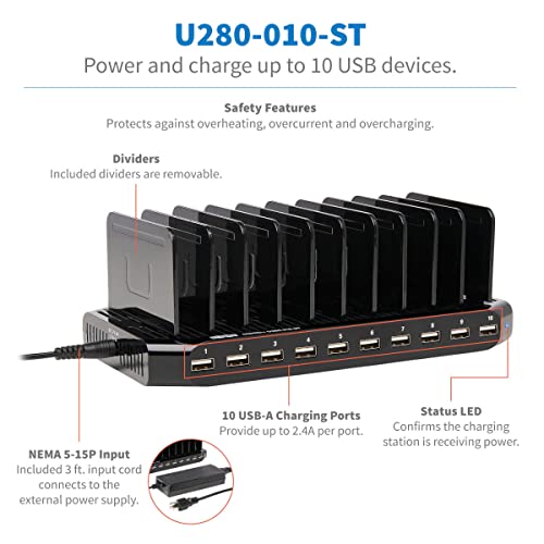 Tripp Lite 10-Port Usb Charging Station Dock With Storage Slots For Tablet Iphone Ipad & Laptops (U280-010-St),Black #TOP2