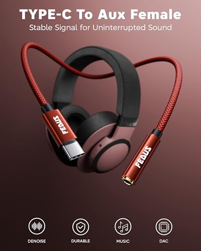 Image of FEDUS Novus USB Type C to 3.5mm Audio Jack Adapter Connector Cable, Built-in DAC, Aux with Mic, Headphone Earphones Converter For iPhone 17 /16 /15 Pro Max, Samsung Galaxy S26 /S25 /S24 Ultra,OnePlus,iPad