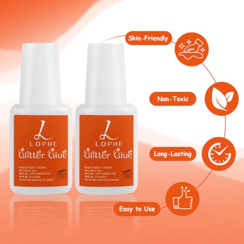 LOPHE Klej do brokatowych tatuaży, 2 x 8 ml, klej do tatuażu, klej brokatowy do ciała, na karnawał, Halloween, make-up