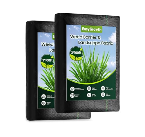 EasyGrowth Weed Barrier Landscape Fabric, Heavy Duty Polypropylene, Black, 3x100 Feet, Water Permeable, Tear-Resistant for Gardening (3FT × 100FT)