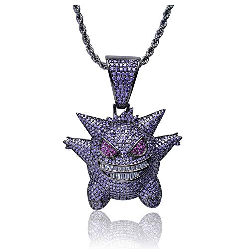 Union Power Hip Hop Zircon Gengar Pendant Pokemon Diamonds Necklace men s necklaces with Rope Chain (Gengar)