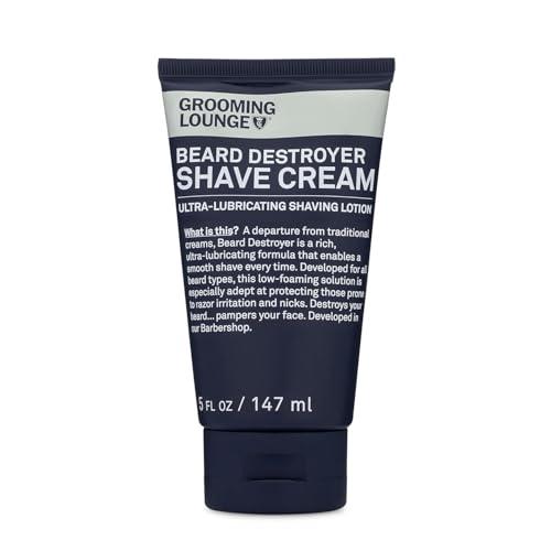 Grooming Lounge Beard Destroyer Shave Cream for Men - Bump, Irritation & Razor Burn Free Shaving Cream Sensitive Skin, Men Beard Care - Soft, Smooth, Easy Glide Low Shaving Foam Lather Formula - 5 Oz