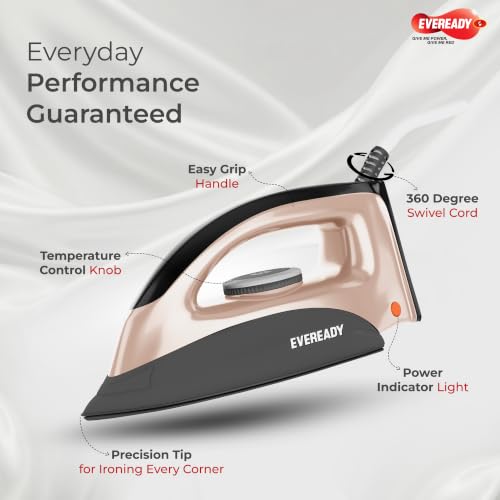 Image of Eveready X1000 1000W Dry Iron with Non-Stick Soleplate, Adjustable Temperature Control & 2 Year Warranty for Home Use