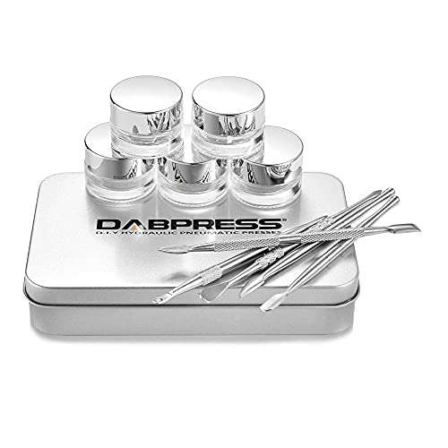 10-Piece Wax Collection and Storage Tool Kit - 5pc Glass Concentrate Jars/Containers & 5pc Stainless Steel Carving Scraping Tool Set - Thumbnail 3