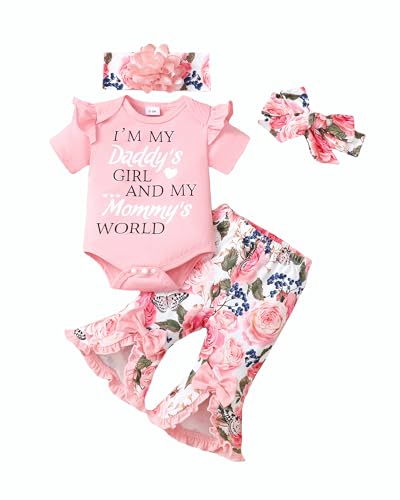 Image of SUNNY PIGGY Newborn Baby Girl Clothes Infant Floral Outfits Bell Bottom Flowerpant Headband 0-18 Months Baby Girl Romper