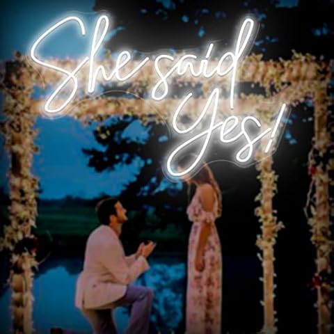 She Said Yes Neon Sign Led Neon Lights Signs for Wall Decor Personalized Neon Signs for Bedroom Home Art Decor Bar Birthday Party Wedding Decoration, 21.6 x 13.7 INches (Cold White) Cover