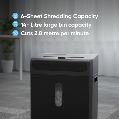 Image of Kores Easy Cut 822N Paper Shredder | 6-Sheet Cross Cut (P4) | Shreds Paper, Credit Cards, CDs & Paper Clips | Auto Start /Stop | 14L Bin | Home & Office