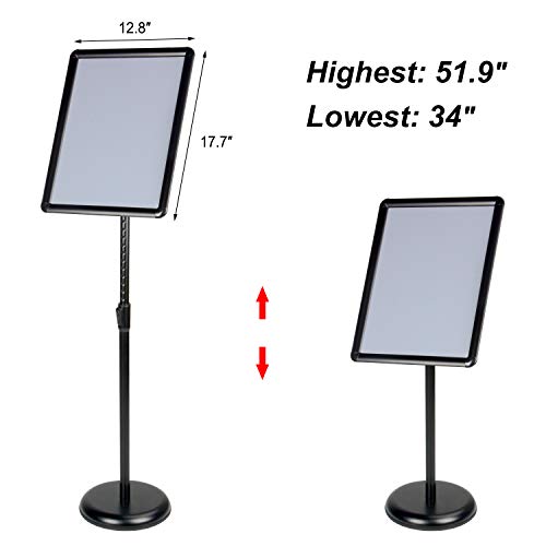 Aktop Adjustable Poster Sign Stand, 11 X 17 Inch Heavy Duty Pedestal Floor Standing Sign Holder, Black Snap-Open Aluminum Frame With Safety Rounded Corner #TOP4