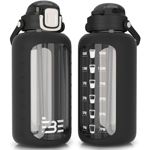 Be-Active Glass Water Bottle 2.2 Litre with Times to Drink - Borosilicate Glass – Motivational bottles - BPA Free (Black)
