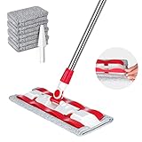 MASTERTOP Flat Floor Mop, Microfiber Dust Mop with 4 Washable Pads, Stainless Steel Adjustable Long