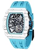 TSAR BOMBA Luxury Automatic Watches for Men - Carbon Fiber Bezel - Japanese Movement Sapphire Glass - 50M Waterproof - Luminous Men's Gifts TB8209 Blue White