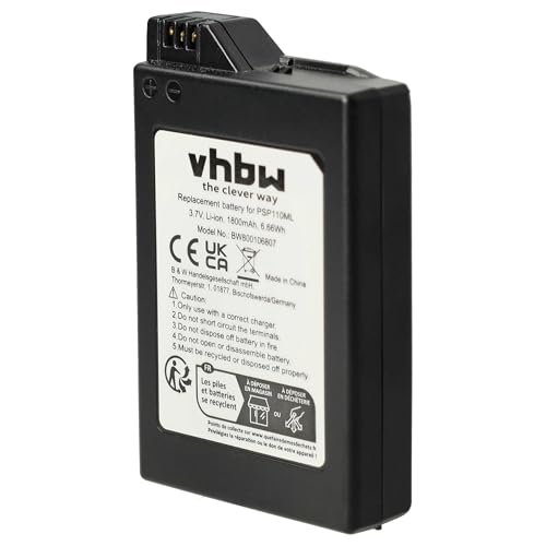 vhbw Akku kompatibel mit Sony PlayStation Portable PSP-1000, PSP-1000K-CW, PSP-1001, PSP-1004, PSP-1006, PSP-1010 - Ersatz für PSP-110, PSP-280G (1800mAh)