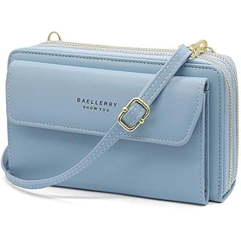 HNOOM Crossbody Phone Bag for Women Small Cellphone Crossbody Purse Wallet Cross Body Shoulder Bag Double Zipper Mobile Phone Purse Bag with Shoulder Strap and 12 Card Slots Cover