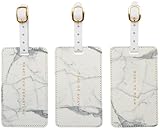 WORLD TRAVELER Luggage Tag Set - 3 Pack Baggage Tags Identifiers with ID Cards - Faux Leather Luggage Tags for Suitcases, Marble