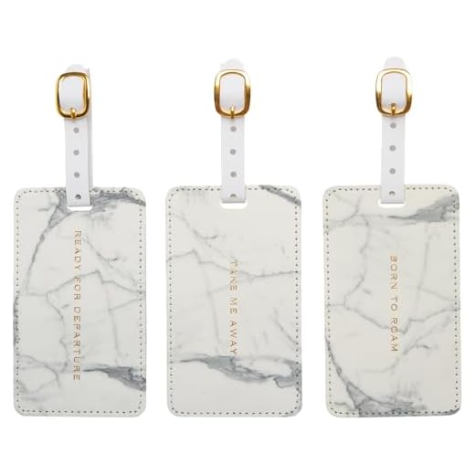 Eccolo 3 Pack Luggage Tag Set, Suitcase Tags Identifiers with ID Cards, Faux Leather, Buckle Closure, Ready for Departure (Marble, 2.5 x 4.5 inches)