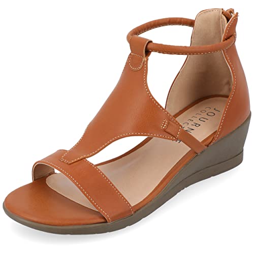 Journee Collection Women's Trayle Wedge Sandals, Tan, 9 Wide