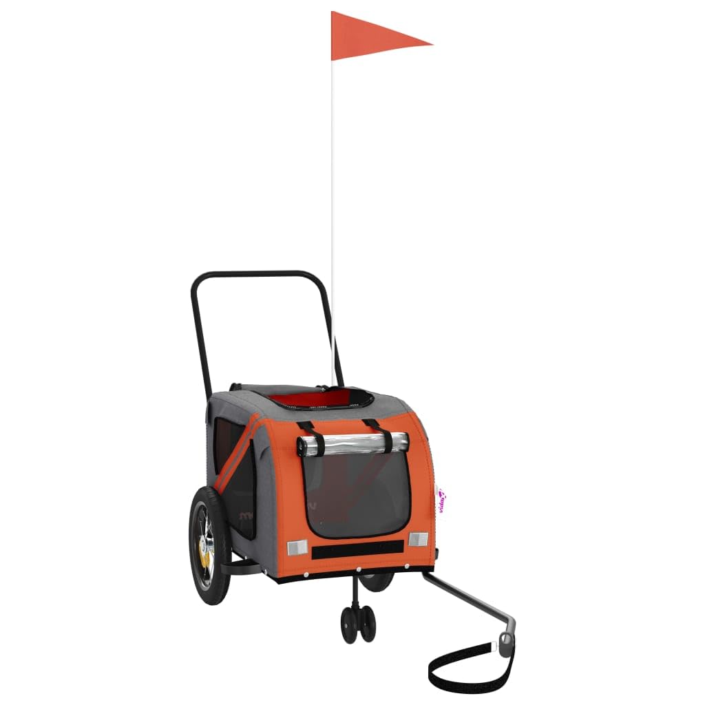 vidaXL Remorque de Vélo pour Animaux de Compagnie, Chariot à Vélo pour Chien avec Drapeau, Remorque de Vélo pour Chien, Orange et Noir Tissu Oxford et Fer