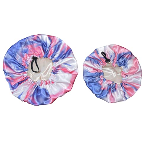 Adjustable Drawstring Tie Dye Double Layer Reversible Silk Satin Mommy And Me Bonnet Sets For Adult Women Kids Toddler Infant Girl Boy Night Sleep Hat Natural Curly Hair #TOP7