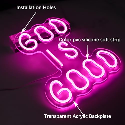 Image of God is Good Neon Sign,Christian Wall Decor | with USB Power, Soft Pink-Violet Glow for Bedrooms, Churches, or Gifts,11x10.2IN