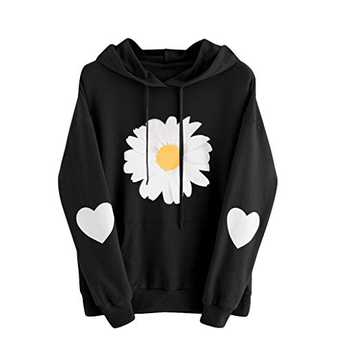 Image of Women's Heart Printed Hoodie with Long Sleeve Sweatshirt Fleece for Cool Days in Everyday or Leisure Soft Cotton Mix Modern Cut with Practical Front Pocket Ideal Combine with Jeans, black, 5XL