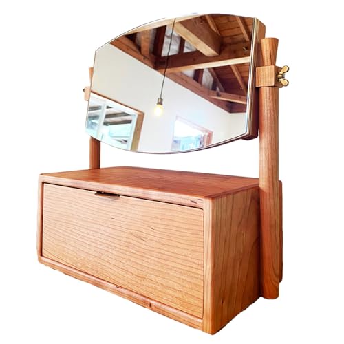 卓上鏡台 チェリー材 真鍮 ミニドレッサー コンパクト 鏡 きょうだい おしゃれ 可愛い 無垢材 木材 木工製品 インテリア 木製 クローナ 宮崎県 国富町