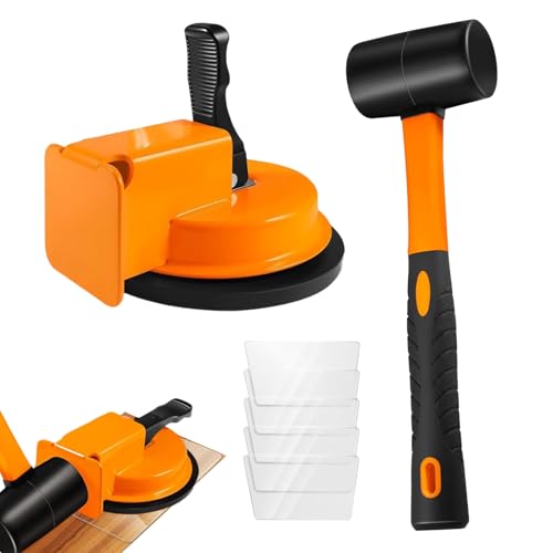 Profis Bodenlücken Fixierer Set für Laminat & Vinyl - Schwerlast Werkzeug zur Reparatur von Bodenfugen - Inkl. Gummihammer & 5 Ersatz-Klebepads - Für Parkett, Holz- & Fliesenböden