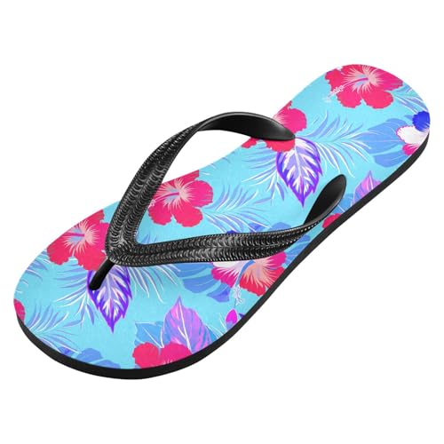 Red Hibiscus Palm Leaves Flip Flops for Beach Thong Sandals Anti-slip Lightweight Beach Shoes for Indoor Outdoor House2