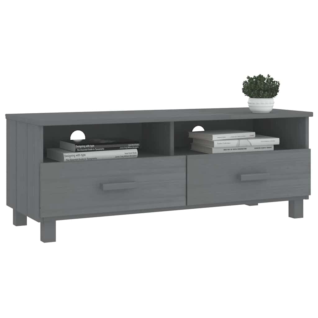 Szafka pod telewizor, ciemnoszara, z litego drewna sosnowego, 106 x 40 x 40 cm, z szufladami, przegródkami i kanałem kablowym, do przechowywania mebli do salonu, sypialni, kina domowego