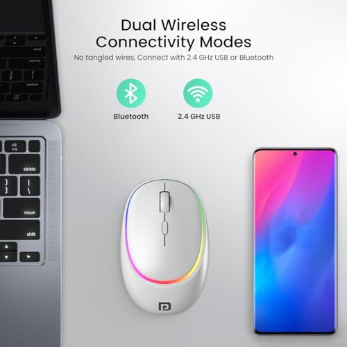 Image of Portronics Toad IV Bluetooth Mouse with 2.4 GHz Wireless (Dual Connectivity), Rechargeable, Connect up to 3 Devices, RGB Lights, Adjustable Optical DPI, for Laptop, PC, Tablet, Smartphone (White)