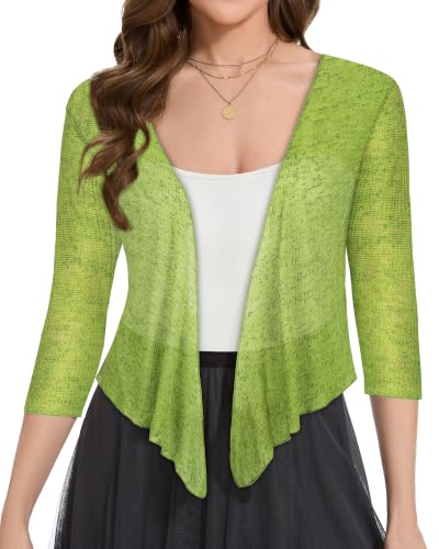 Image of Women Crop Cardigan Sheer Mesh Bolero Shrug for Dress Tie Front 3 /4 Sleeve Tops