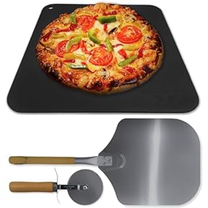 Pizza Steel Set | XL (1/4″In Thick) | Comes with: Carbon Steel Pizza Steel, Pizza Peel, and Pizza Cutter – For Cooking Pizzas, Flatbread, and Calzone – Pizza Stone Upgrade