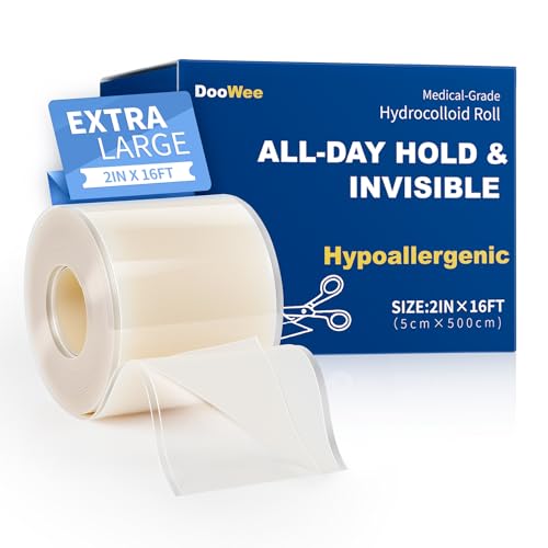 DooWee Medical-Grade Hydrocolloid Roll - 2in x 16ft Cut-to-Size Extra Large Acne Patch Bandages All-Day Hold & Invisible Wound Dressing for Pimples Blisters Tattoos & Skin Surface Protection