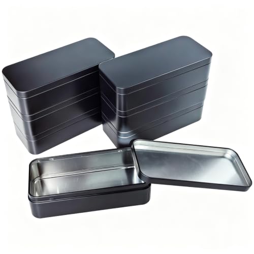 Image of 7 Pieces Rectangular Metal Empty Tins Containers, Black | Basic Necessities, Home Storage Organizer, Mini Box Set, 5.9 x 2.75 x 1.57 inches
