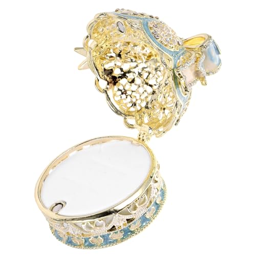 Boîte à bague émaillée et coffret à bijoux rétro en métal doré