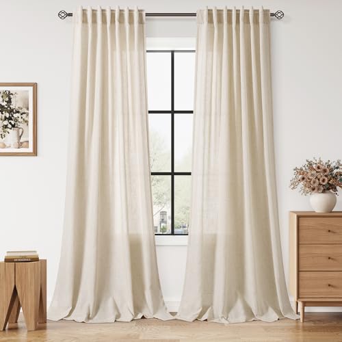 Image of Nanspring Extra Long Linen Curtains 102 Inch for Living Room Light Linen