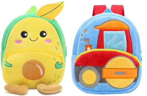 Image of blue tree Cute Boy's and Girl's Plush Bag Medium Quality Full Embroidery Designs Mini Travel Backpack Mango (Mango-Road Roller)