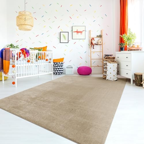 TT Home Alfombra Habitación Infantil De Juego Bebe Lavable Moderna Color Monocromo, Color: Beige Oscuro, Tamaño:140x200 cm