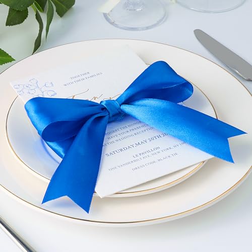 Image of Mauproy 1-1 /2 Inch Wide Royal Blue Satin Ribbon, 50 Yards Solid Polyester Fabric Ribbon for Roses Making, Gift Wrapping, Flower Bouquets, Wedding Decorations, Handmade Crafts