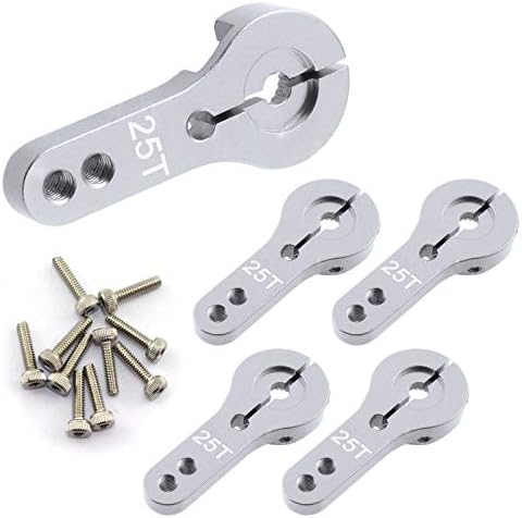 Magic&shell 5-Pack 25T Servo Horn Aluminum Alloy CNC Standard RC Tool Metal Rocker Servo Accessories Steering Arm for RC Model Car Robot Boat Airplane Silver