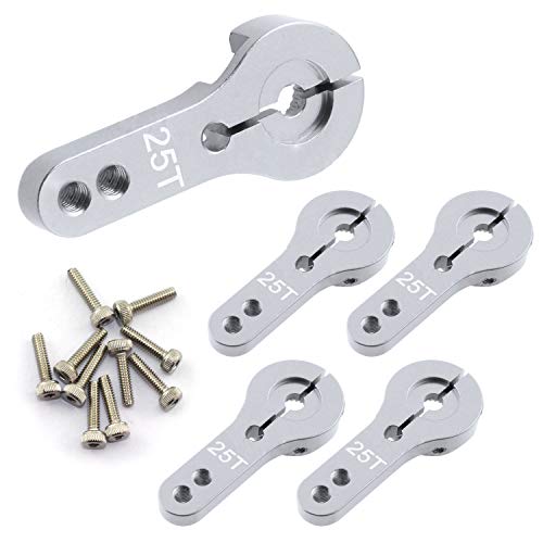 Magic&Shell 5-Pack 25T Servo Horn Aluminum Alloy Cnc Standard Rc Tool Metal Rocker Servo Accessories Steering Arm For Rc Model Car Robot Boat Airplane Silver #TOP3