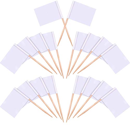 Febbya Drapeau des Cure-Dents Vide,100 Pièces Marqueurs de Drapeau Blanc Petites Toothpick Flags pour Fête Cheeseplate de Nourriture Apéritifs Cupcake Toppers Nationale Décoration 3.5 * 2.5cm Cover
