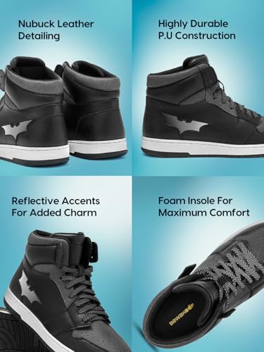 Image of Bewakoof Men's Black & Grey Dark Knight Reflective Color Block High Top Sneakers