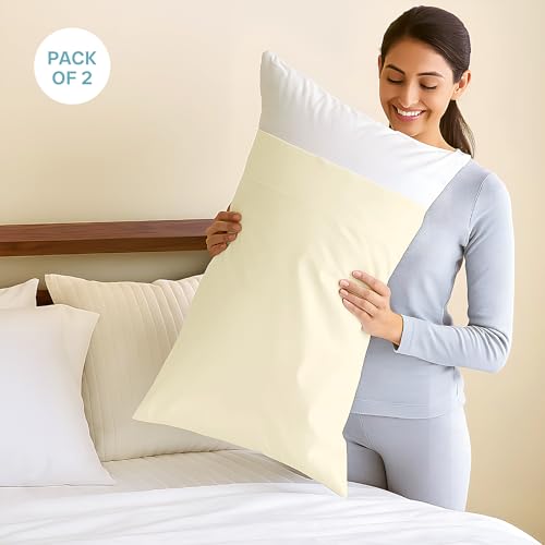 Image of Blue Dahlia 100% Cotton, Standard Size Pillow Covers (18 inch x 28 inch), Set of 2 Pillow Covers, Silky Smooth Feel, 400TC Solid Premium Pillow Covers, Colour: Yellow