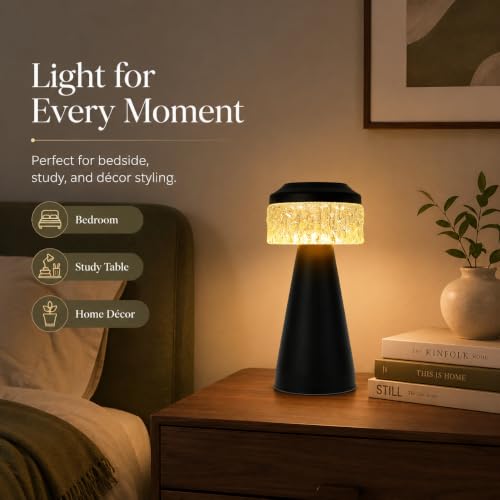 Image of One94Store Table Lamp Type-C Charging 1500mAh Battery,3 Color Dimmable Touch Control Lamp,Lamps for Home Decor and Bedroom, Living Room, Restaurant,Outdoor Use (Diamond Mesh - Black)