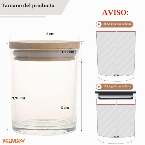 Miniatura 3 de Milivixay Tarros De Cristal Transparente Con Tapas Y Juegos De Fabricación De Velas, Tarros Vacíos Para Hacer Velas, Botes De Especias Y Polvo, 12 Unidades, 295 Ml