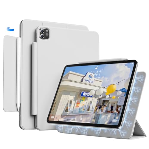 KVTVOU Funda para iPad Pro de 11 pulgadas 2022/2021/2020 4ª/3ª y 2ª generación, fijación magnética fuerte, soporte de carga de lápiz, funda delgada triple plegable para iPad Pro 11, gris